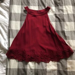 Red lace trim crop top